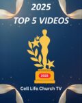 Award statue with text surrounding: 2025 Top 5 Videos Cell Life Church TV